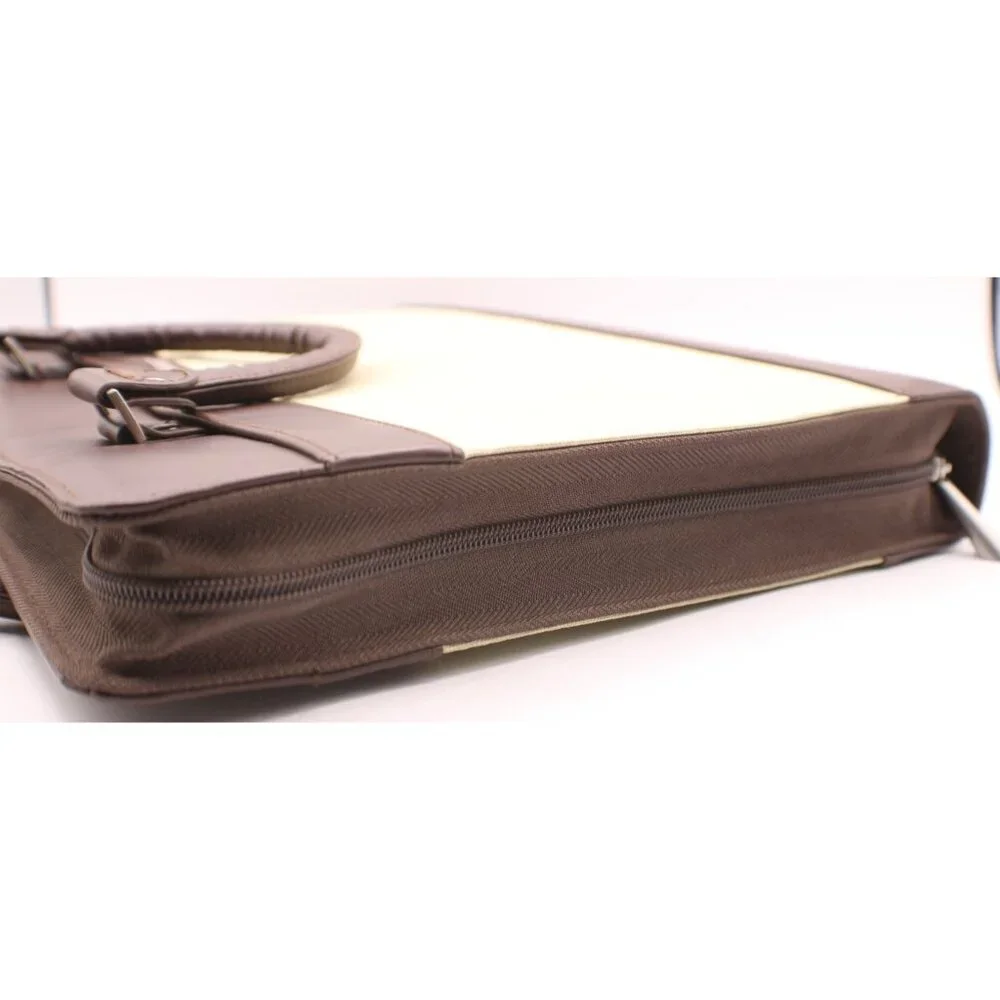 Day Runner Briefcase Planner Organizer Leather Canvas Zipper Handle Brown Green - Picture 3 of 14